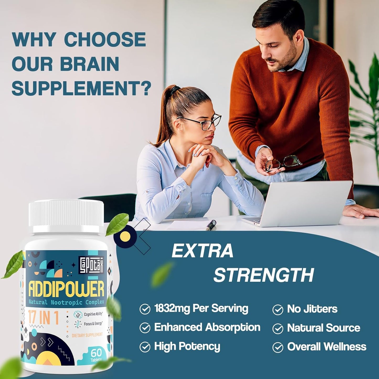 Natural 17-in-1 Nootropic Brain Supplement for Memory, Focus, and Mental Clarity | Herbal Extracts, Vitamins, and Amino Acids | 120 Tablets