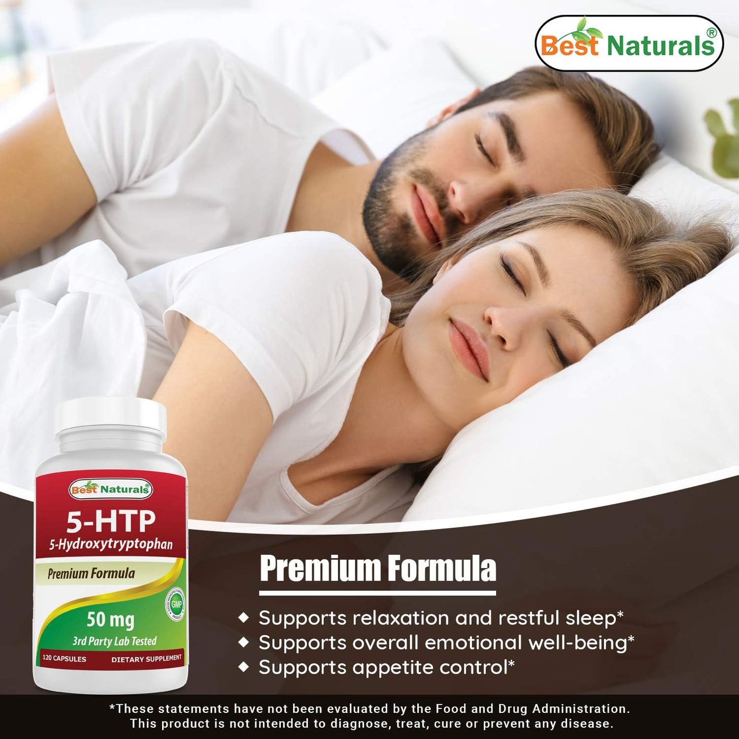 Natural 5-HTP Capsules for Relaxation and Restful Sleep - 120 Capsules, 50mg - Top Choice