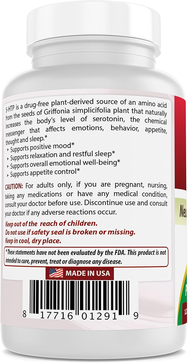 Natural 5-HTP Capsules for Relaxation and Restful Sleep - 120 Capsules, 50mg - Top Choice