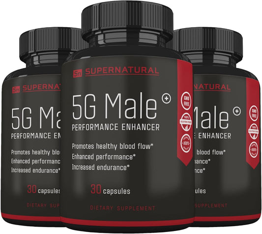 Natural 5G Male Supplement for Enhanced Blood Flow, Stamina, Strength, and Endurance - Ginseng, Garlic, Ginkgo, Ginger Root, Vitamin D - Supports Healthy Males - 90 Capsules