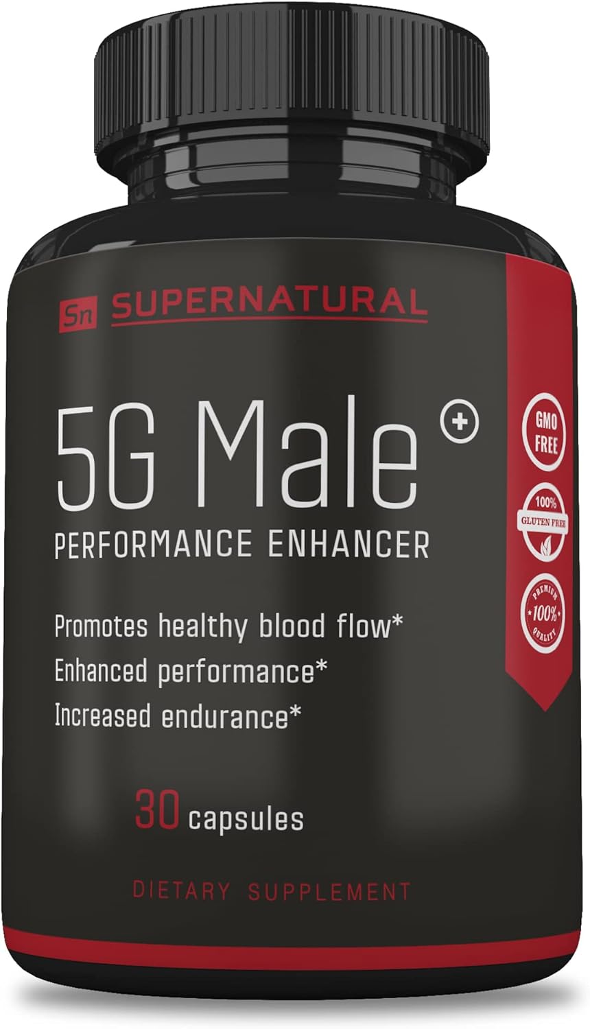 Natural 5G Male Supplement for Enhanced Blood Flow, Stamina, Strength, and Endurance - Ginseng, Garlic, Ginkgo, Ginger Root, Vitamin D - Supports Healthy Males - 90 Capsules