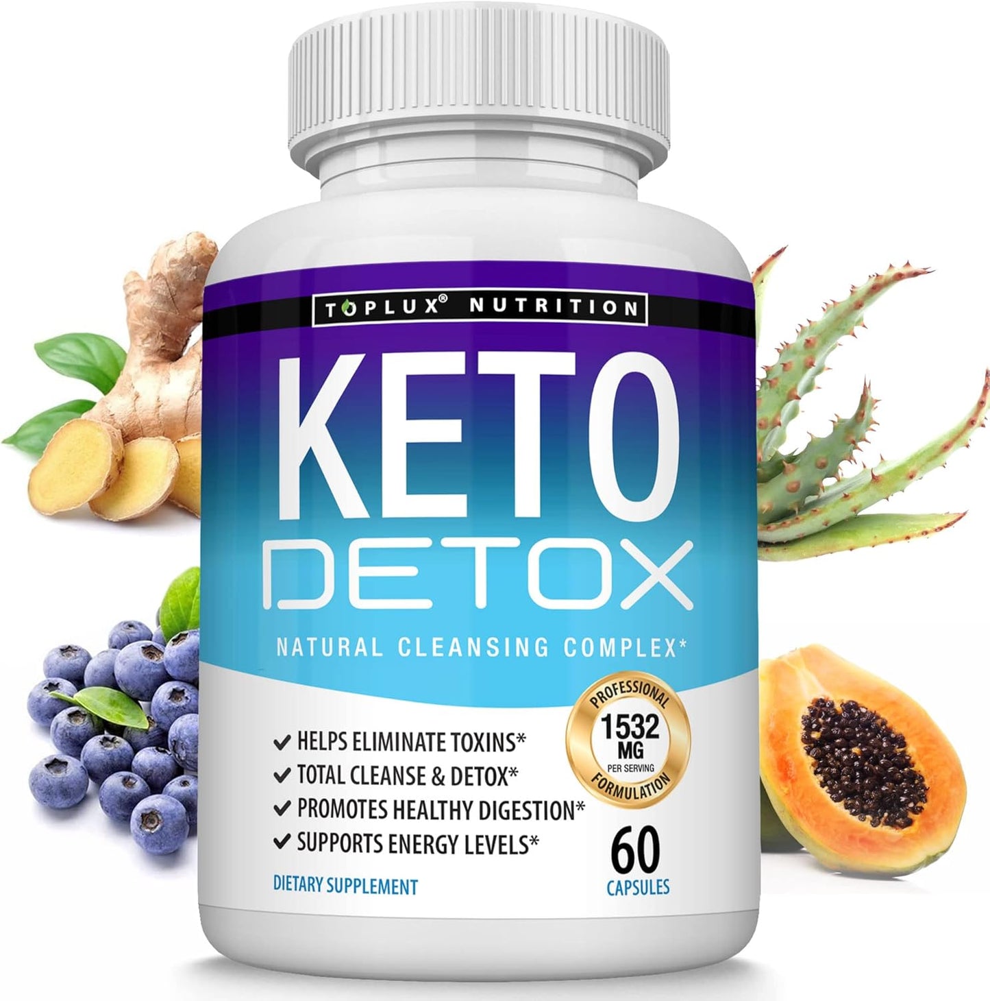 Natural Acai Colon Cleanser Formula - Toplux Keto Detox Pills for Men and Women - Advanced Cleansing Extract to Flush Toxins and Excess Waste - 60 Capsules