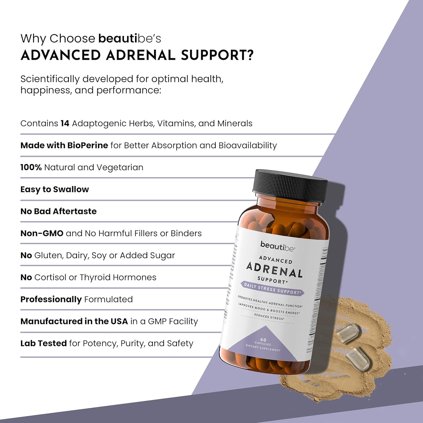 Natural Adrenal Support Supplement for Stress Relief and Energy - Cortisol Manager for Men and Women - Mood and Energy Booster with Ashwagandha & L-Tyrosine - 60 Non-GMO Capsules