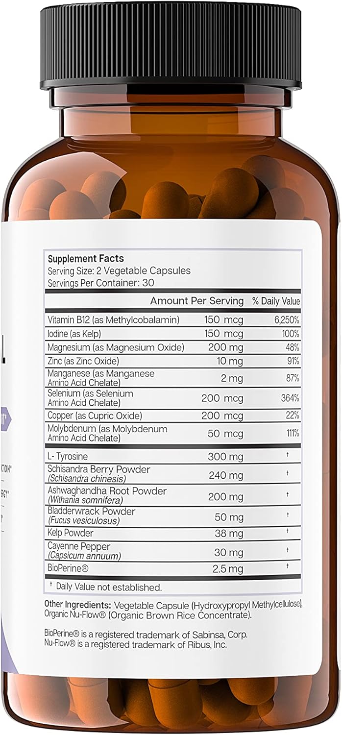 Natural Adrenal Support Supplement for Stress Relief and Energy - Cortisol Manager for Men and Women - Mood and Energy Booster with Ashwagandha & L-Tyrosine - 60 Non-GMO Capsules