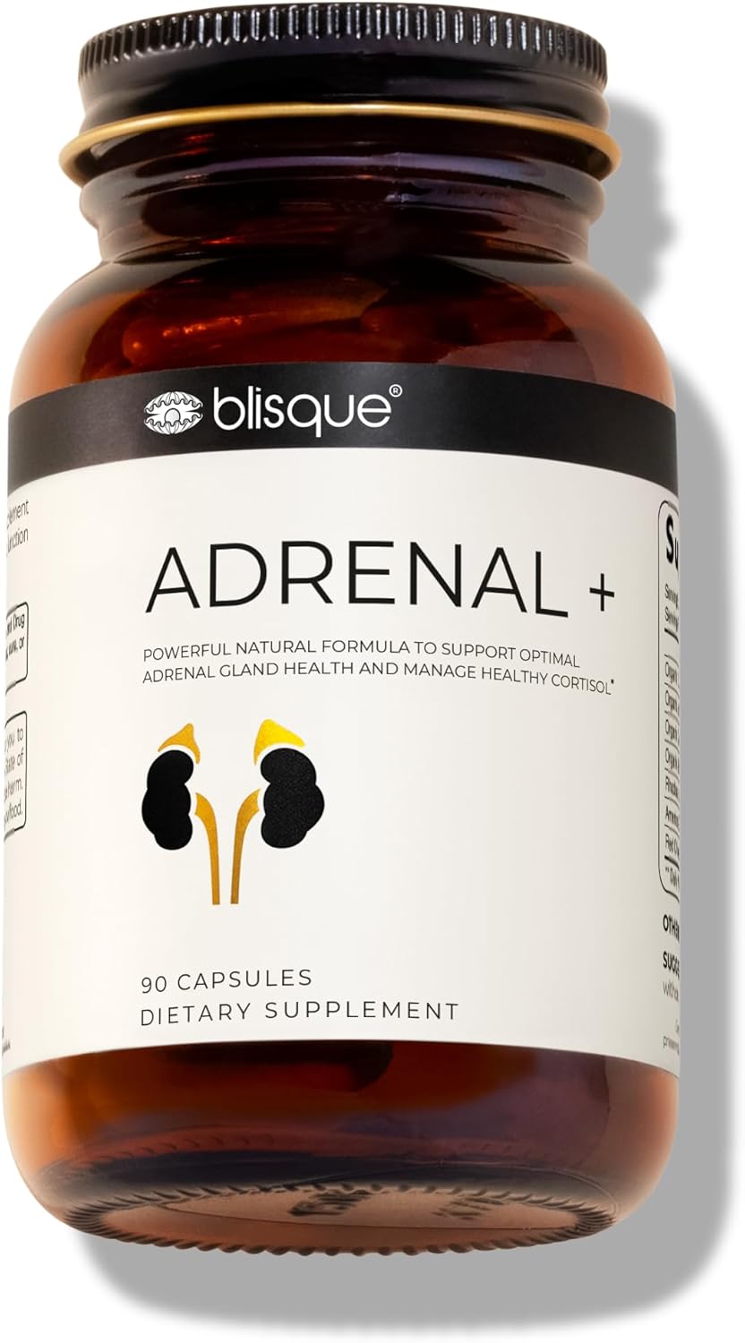 Natural Adrenal Support Supplement with Ashwagandha for Stress Relief and Cortisol Management - 90 Vegan Capsules
