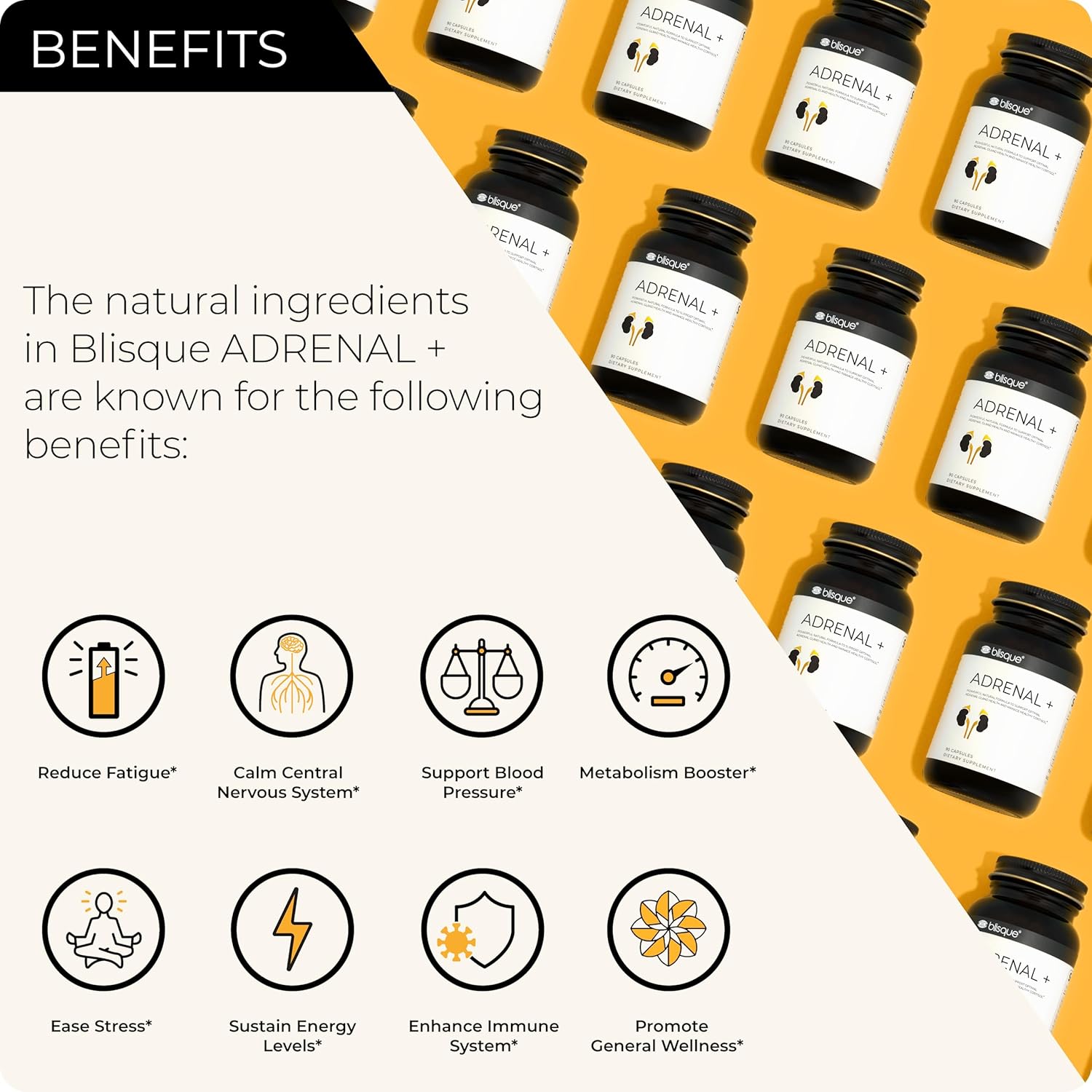 Natural Adrenal Support Supplement with Ashwagandha for Stress Relief and Cortisol Management - 90 Vegan Capsules