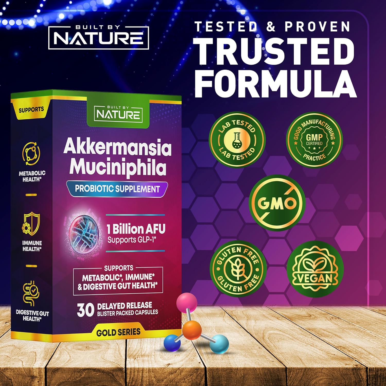 Natural Akkermansia Muciniphila Probiotic Supplement - 1 Billion AFU - Promotes GLP-1, Immune & Digestive Health - 30 Delayed Release Capsules