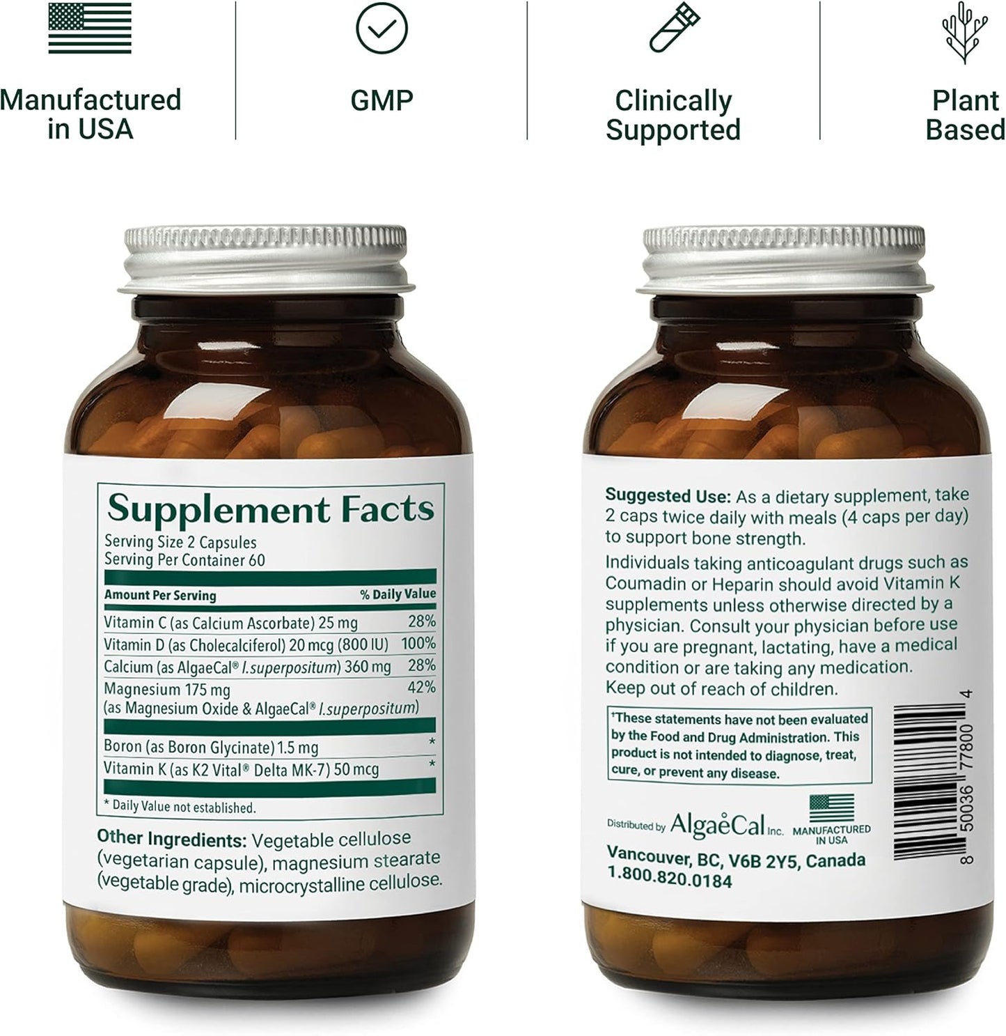 Natural AlgaeCal Bundle with Calcium, Vitamin D3 & K2, Magnesium, Boron, Trace Minerals, and Omega-3 Fish Oil Emulsion