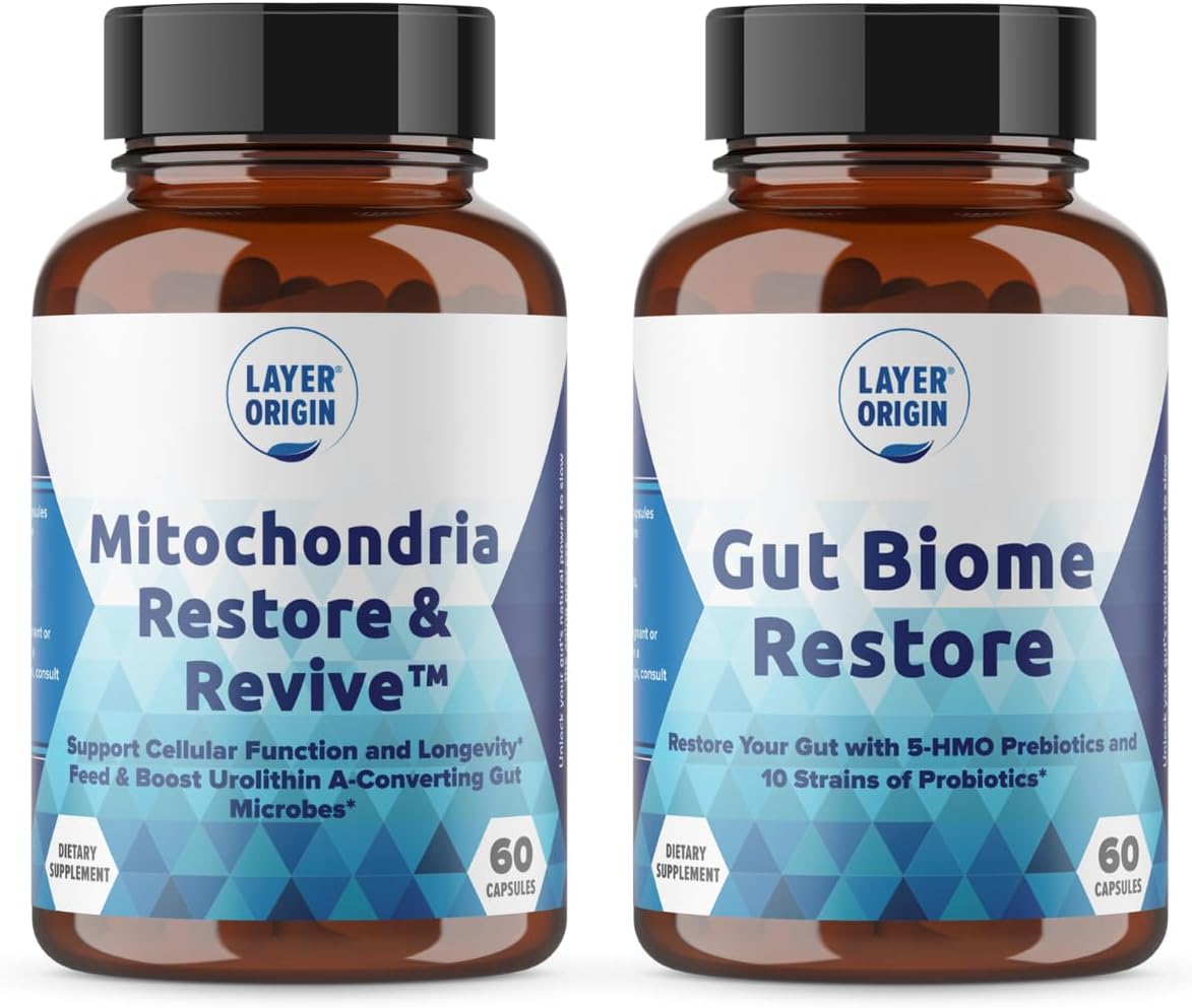 Natural Anti-Aging Bundle: Gut Biome Restore & Mitochondria Revive - Boost Cellular Health, 30 Day Supply