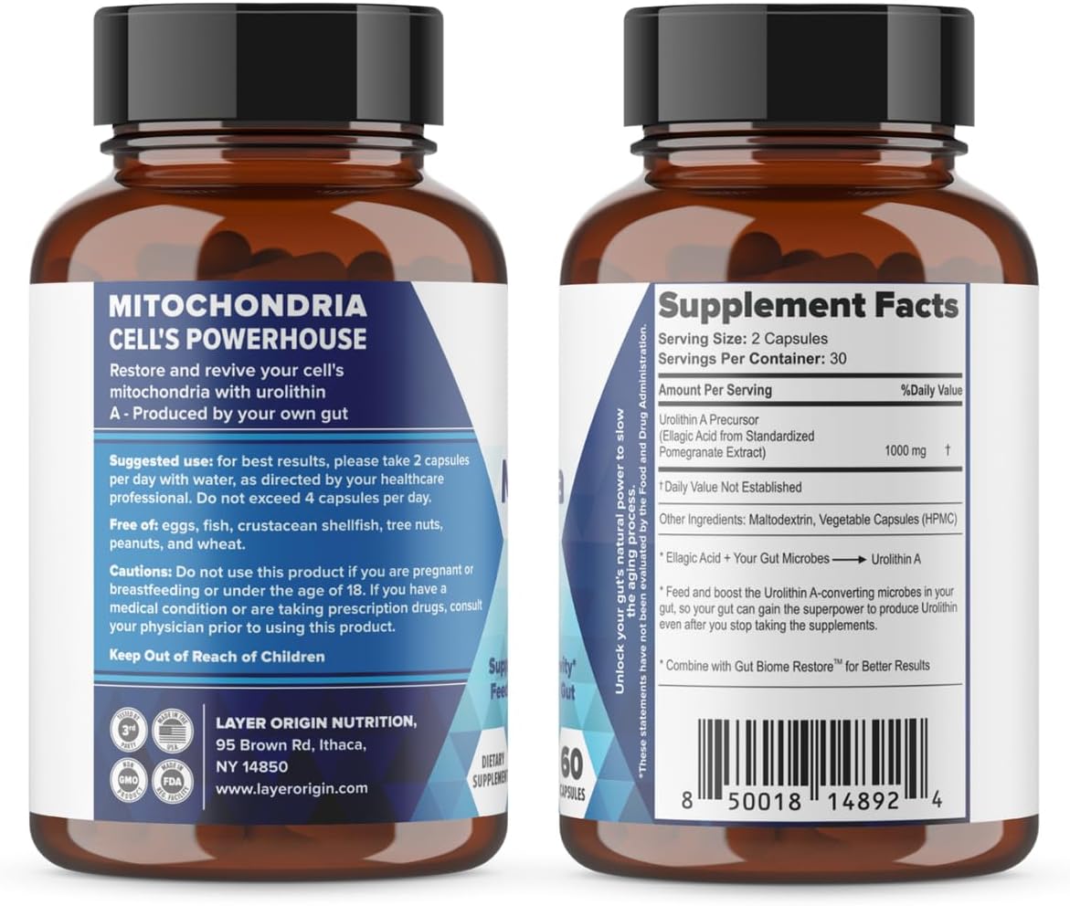 Natural Anti-Aging Bundle: Gut Biome Restore & Mitochondria Revive - Boost Cellular Health, 30 Day Supply