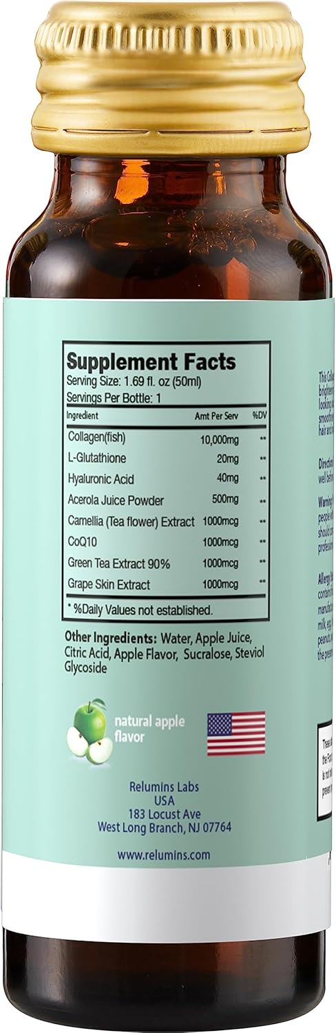 Natural Anti-Aging Collagen Beauty Drink with Glutathione, Hyaluronic, CoQ10, EGCG, Resveratrol - Apple Flavor, 10 Drinks x 2 Packs