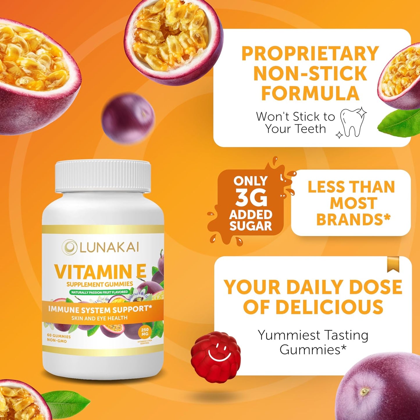 Natural Anti-Aging Collagen & Vitamin E Gummies Bundle for Men & Women - Non-GMO with Vitamin C - 250mg VIT E - Lunakai