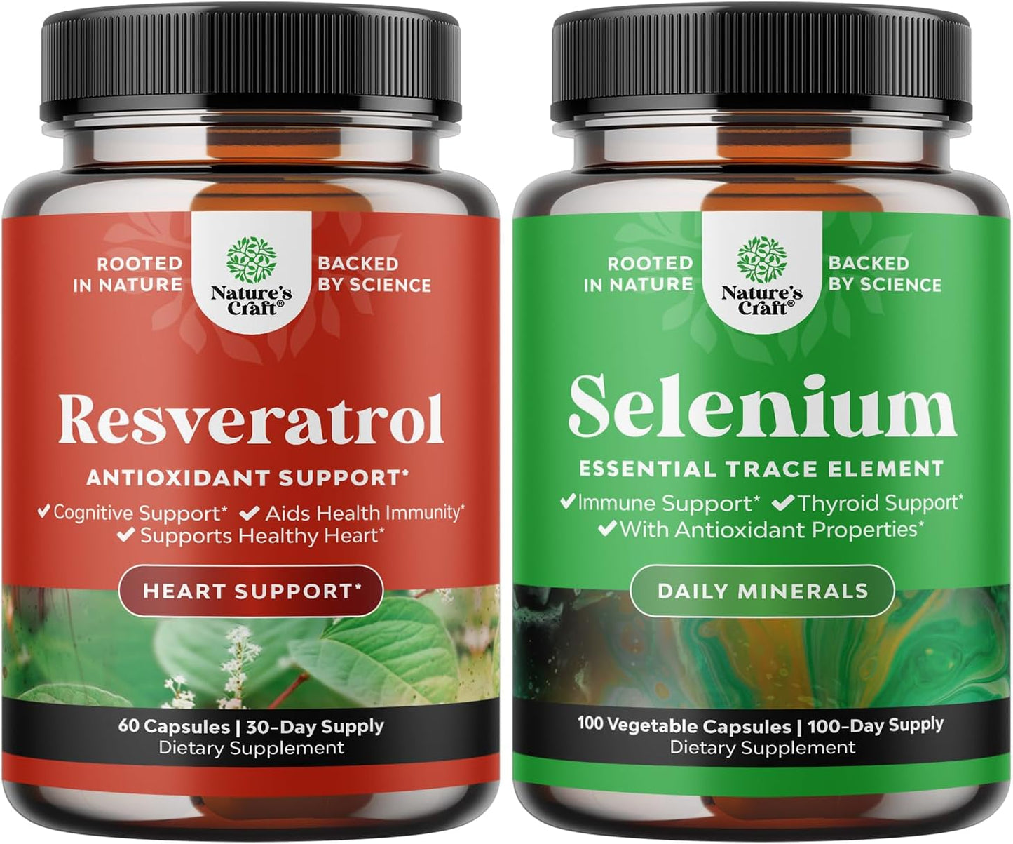 Natural Anti-Aging Trans Resveratrol and Selenium Thyroid Support Bundle - Joint and Immune Support Supplement for Adults
