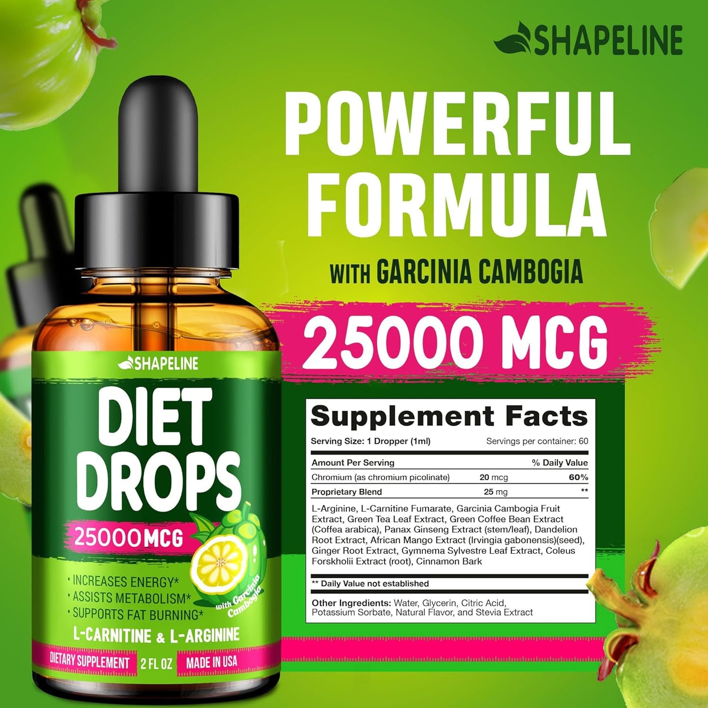 Natural Appetite Suppressant Diet Drops for Women & Men - USA Made Metabolism Booster with Garcinia Cambogia - 2 Fl Oz