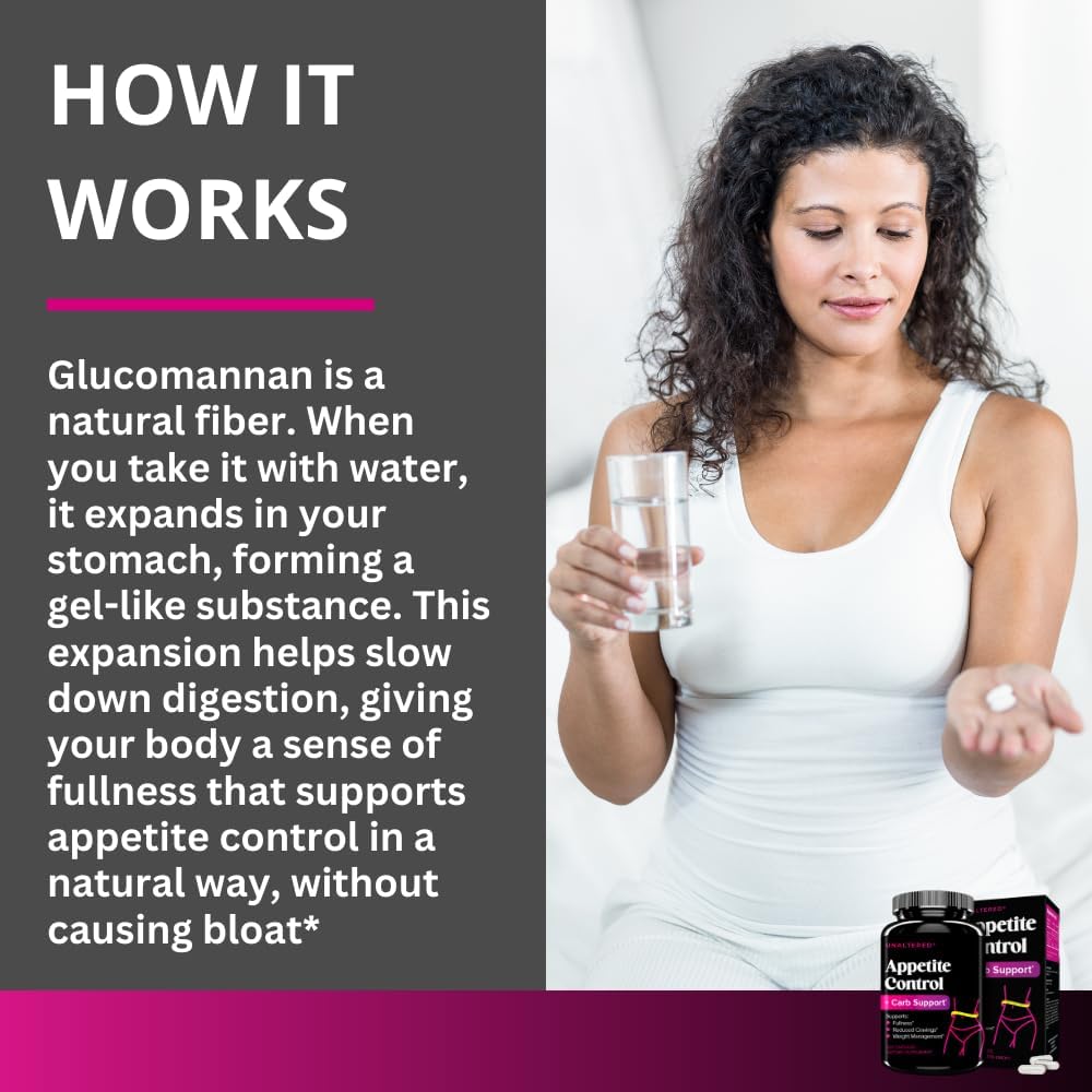 Natural Appetite Suppressant for Women - Supports Weight Loss, Curbs Cravings, & Boosts Fullness - Vegan Dietary Supplement with Chromium Picolinate & Glucomannan - 120 Capsules