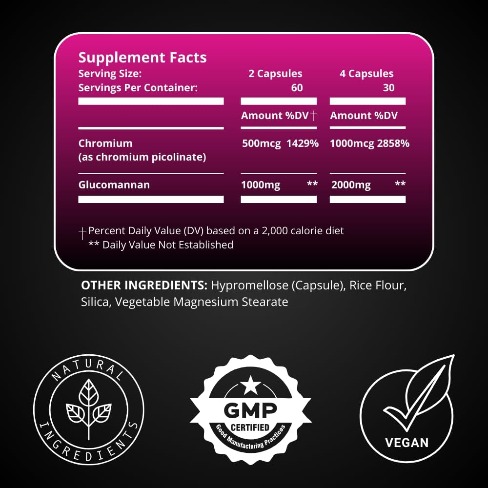 Natural Appetite Suppressant for Women - Supports Weight Loss, Curbs Cravings, & Boosts Fullness - Vegan Dietary Supplement with Chromium Picolinate & Glucomannan - 120 Capsules