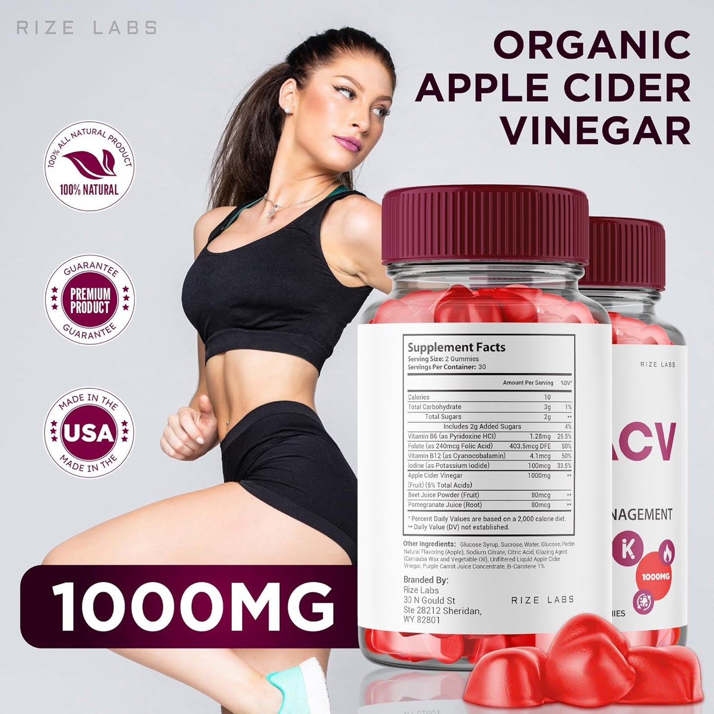 Natural Apple Cider Pro Burn Keto Gummies for Weight Loss Support by rize labs - (60 Gummies)