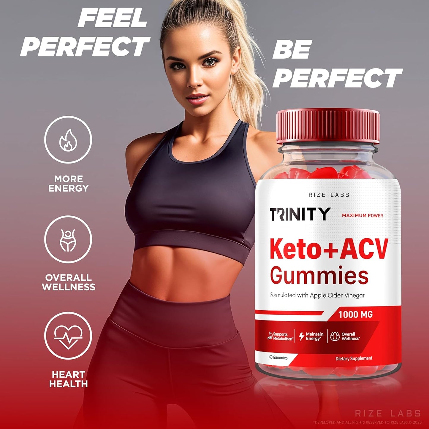 Natural Apple Cider Vinegar Gummies for Advanced Slimming Formula - 500mg (60 Gummies) - Rize Labs Trinity Keto+ACV