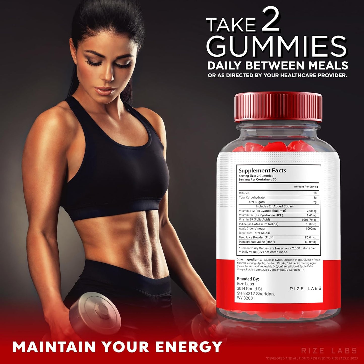 Natural Apple Cider Vinegar Gummies for Advanced Slimming Formula - 500mg (60 Gummies) - Rize Labs Trinity Keto+ACV