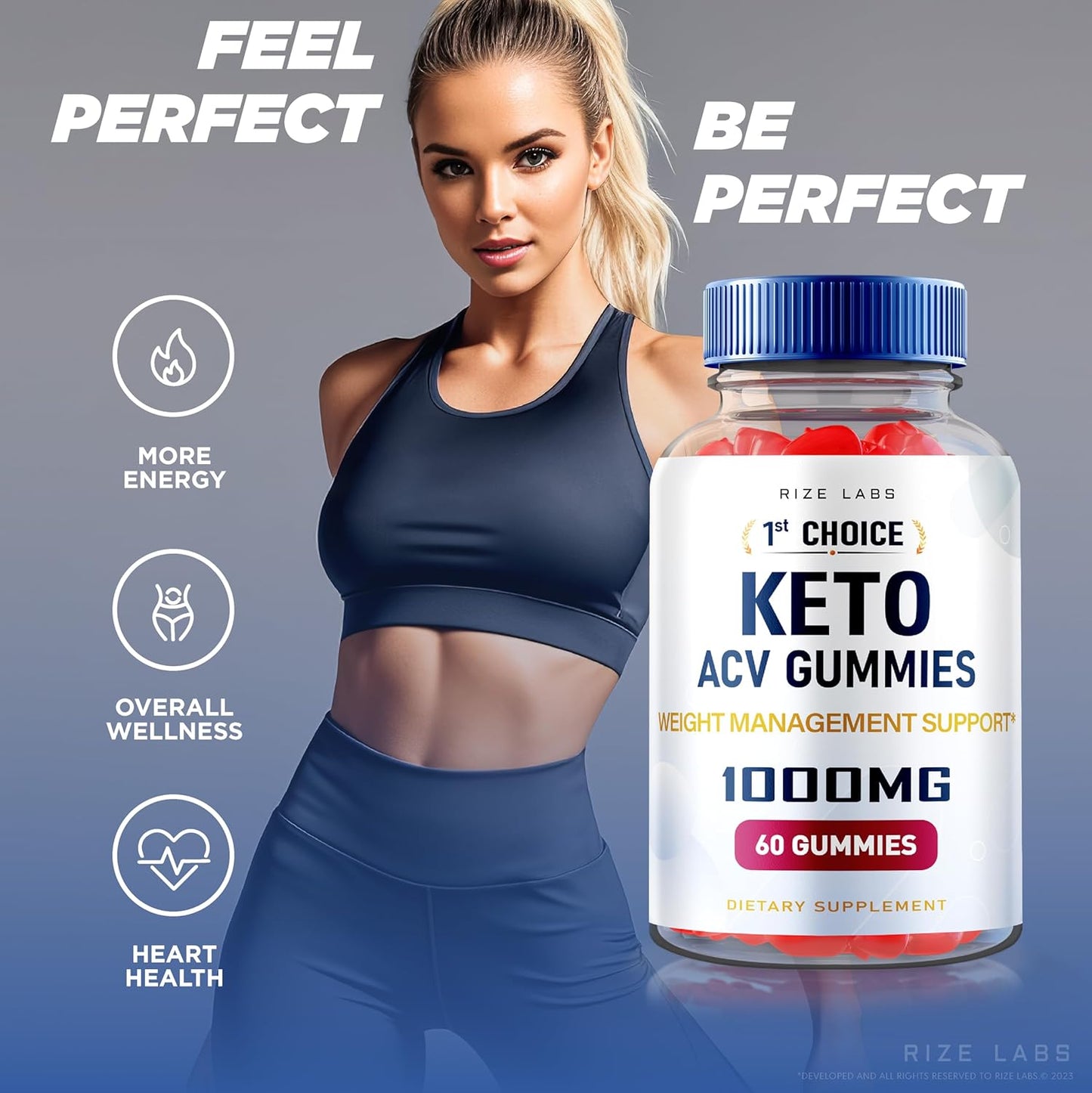 Natural Apple Cider Vinegar Keto Gummies for Advanced Slimming Formula - 2000mg Keto+ACV Supplement (60 Gummies) by Rize Labs