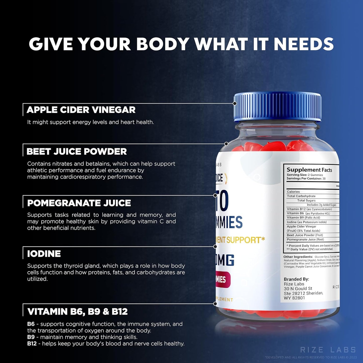 Natural Apple Cider Vinegar Keto Gummies for Advanced Slimming Formula - 2000mg Keto+ACV Supplement (60 Gummies) by Rize Labs