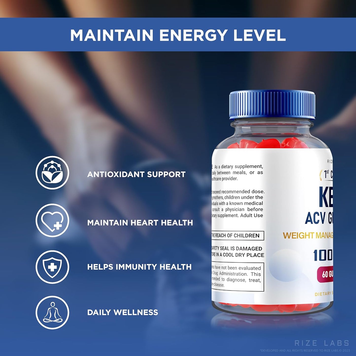 Natural Apple Cider Vinegar Keto Gummies for Advanced Slimming Formula - 2000mg Keto+ACV Supplement (60 Gummies) by Rize Labs