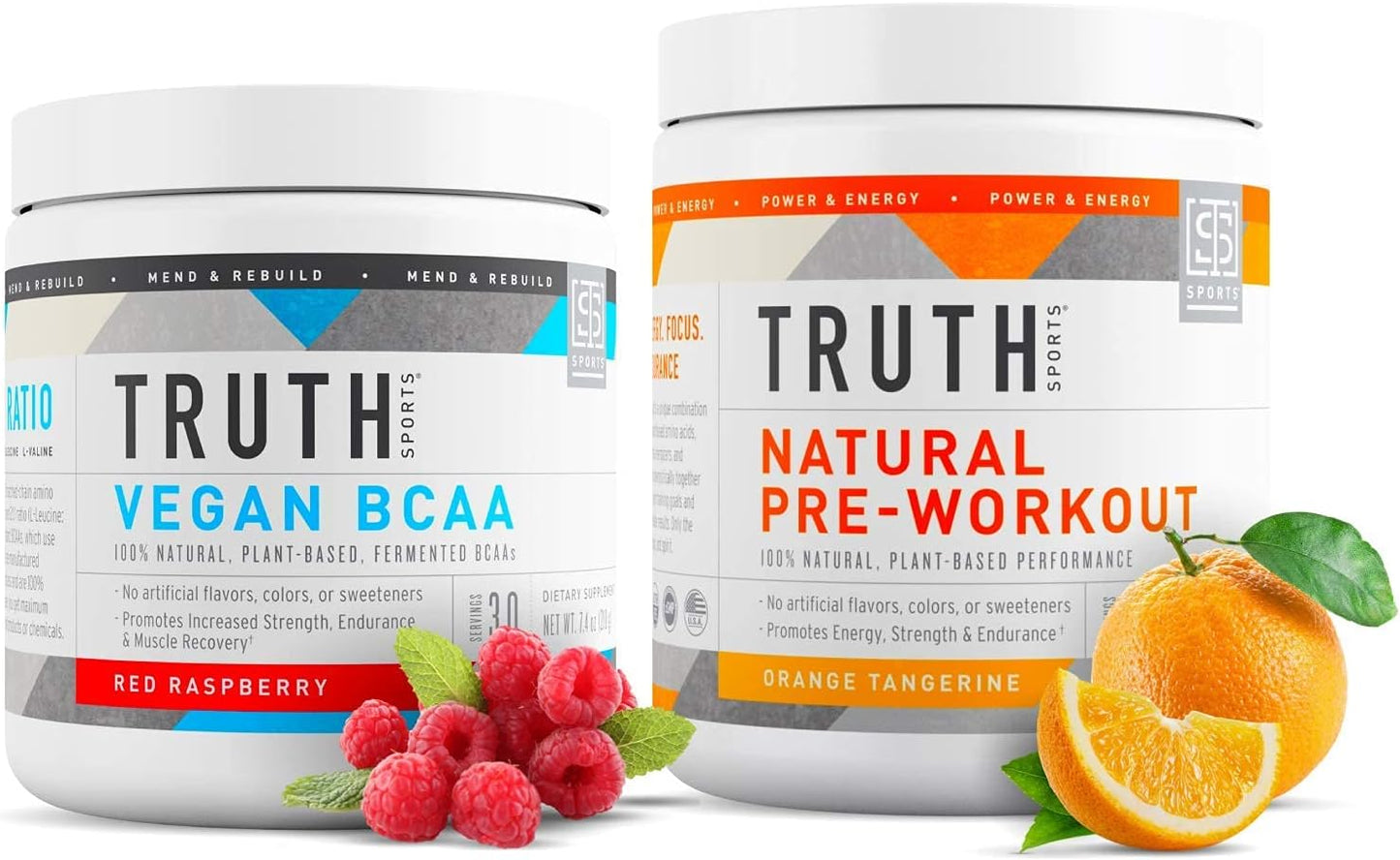Natural Athlete Workout Bundle: Preworkout (Orange Tangerine) + Vegan BCAA (Red Raspberry) by Truth Nutrition