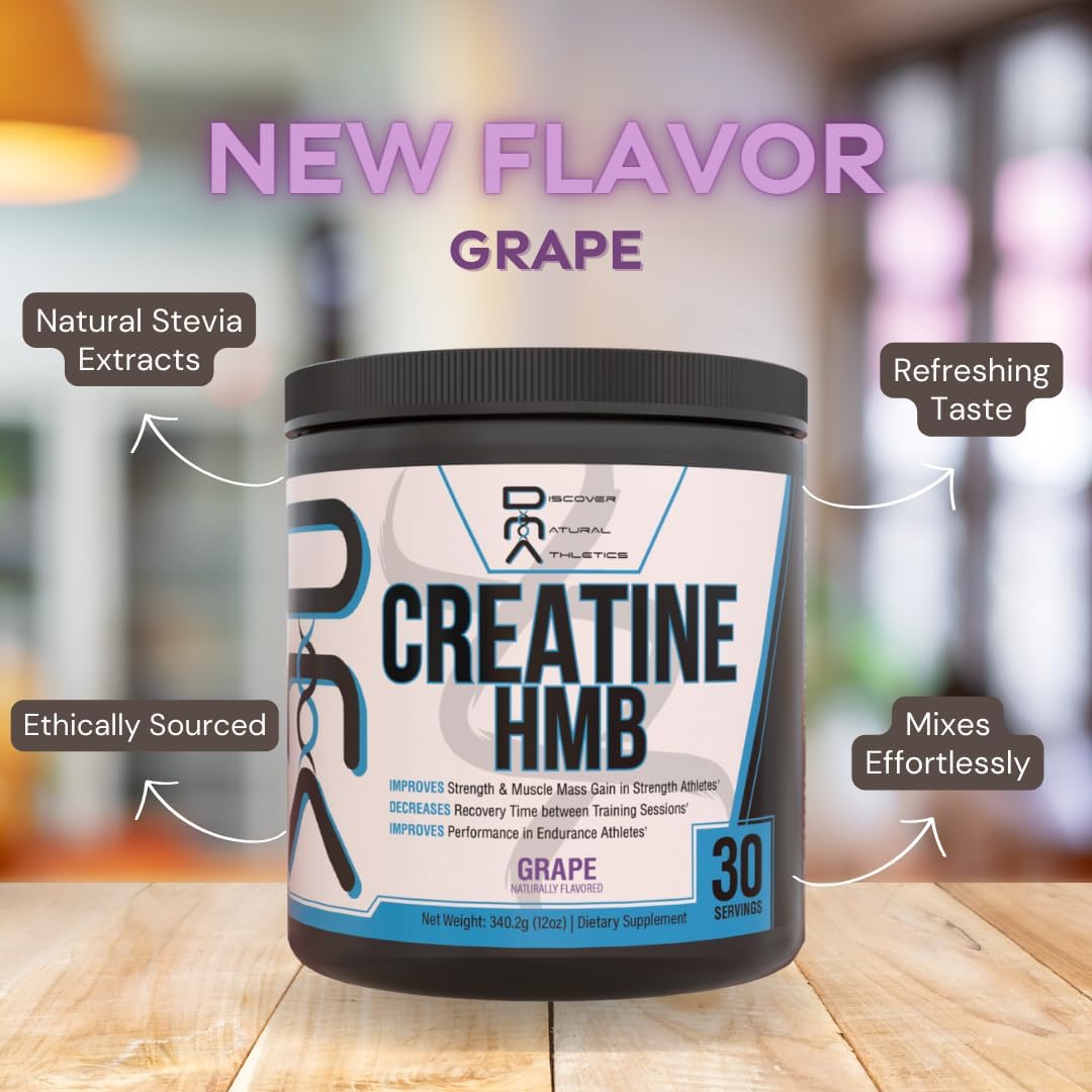 Natural Athletics DNA Creatine HMB Supplement for Men and Women - Grape Flavor, Enhance Muscle Growth, Boost Strength, Speed Up Recovery