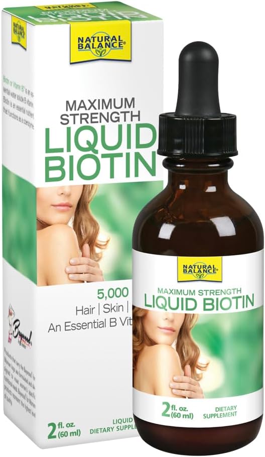Natural Balance Biotin Liquid Supplement - 5000mcg for Healthy Hair, Skin, and Nails - 2 oz, 60 Servings