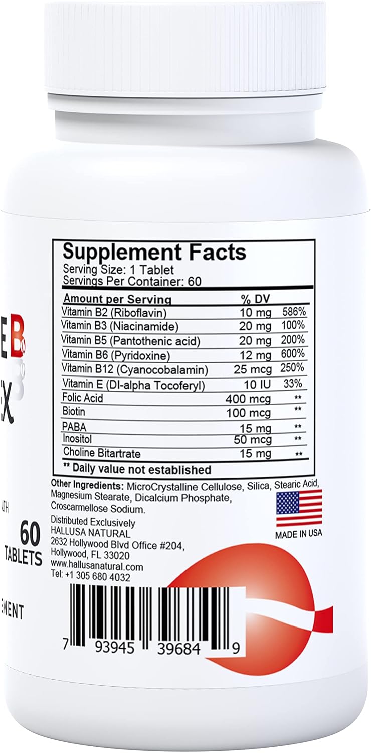 Natural Balance Vitamin B Complex Supplement for Energy and Brain Function - Includes Vitamin B2, B3, B5, B6, B12 - 60 Day Supply