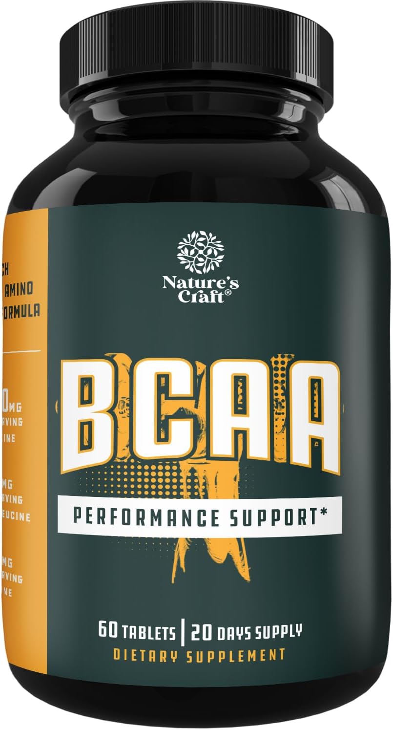 Natural BCAA Branched Chain Amino Acids Supplement for Muscle Building and Energy Boost - L-Leucine, L-Valine - 60 Tablets