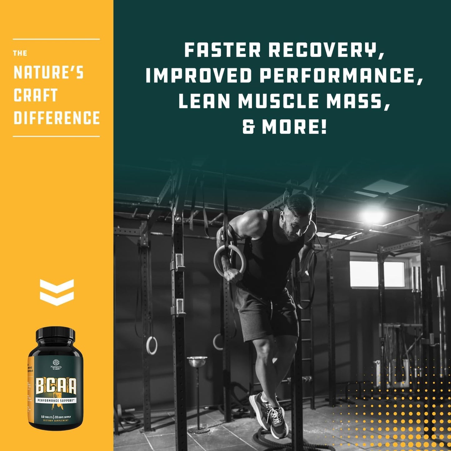 Natural BCAA Branched Chain Amino Acids Supplement for Muscle Building and Energy Boost - L-Leucine, L-Valine - 60 Tablets