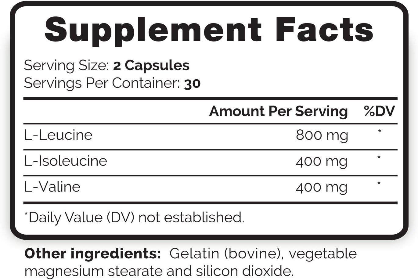 Natural BCAA Capsules for Recovery and Muscle Growth - Clean BCAAs - Essential 2:1:1 Ratio - Pre & Post Workout Supplement