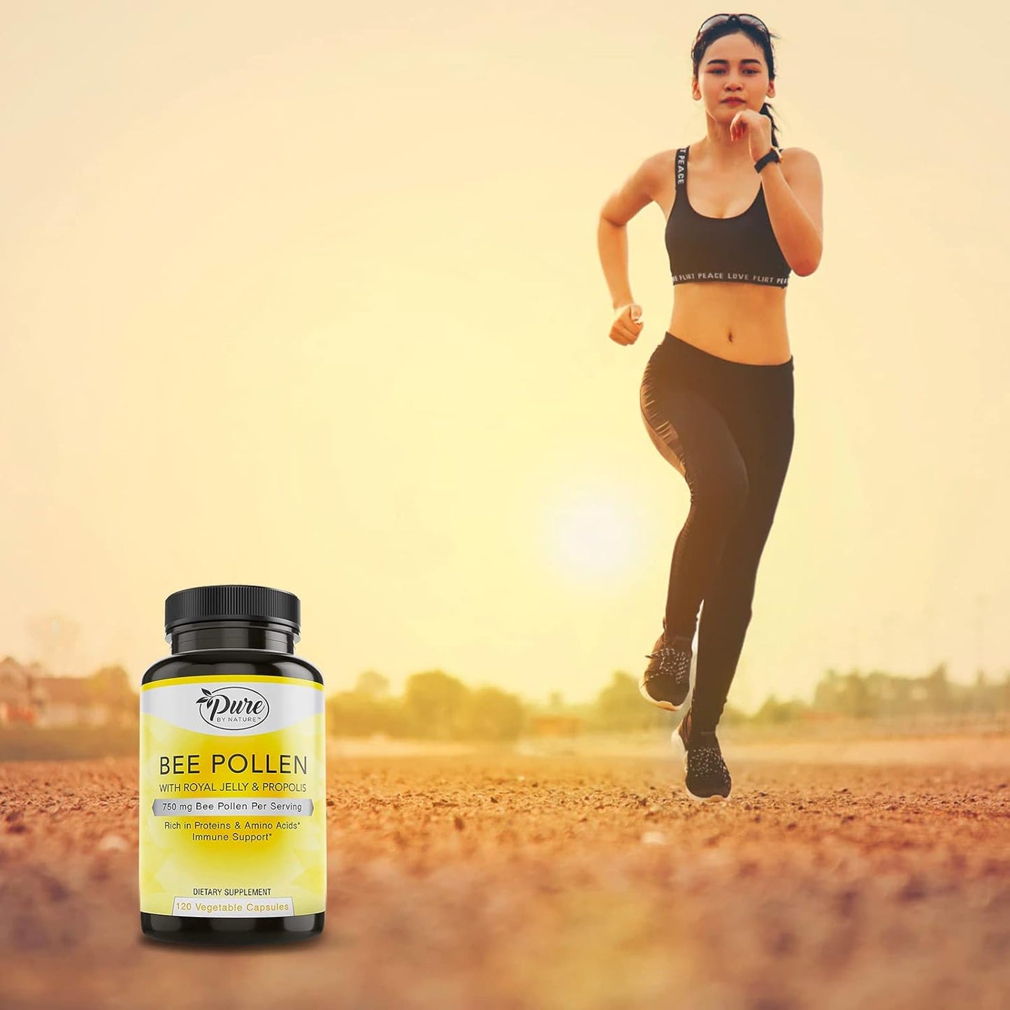 Natural Bee Pollen Supplement with Propolis & Royal Jelly for Immune Support, Antioxidant Properties - 120 Non-GMO Capsules