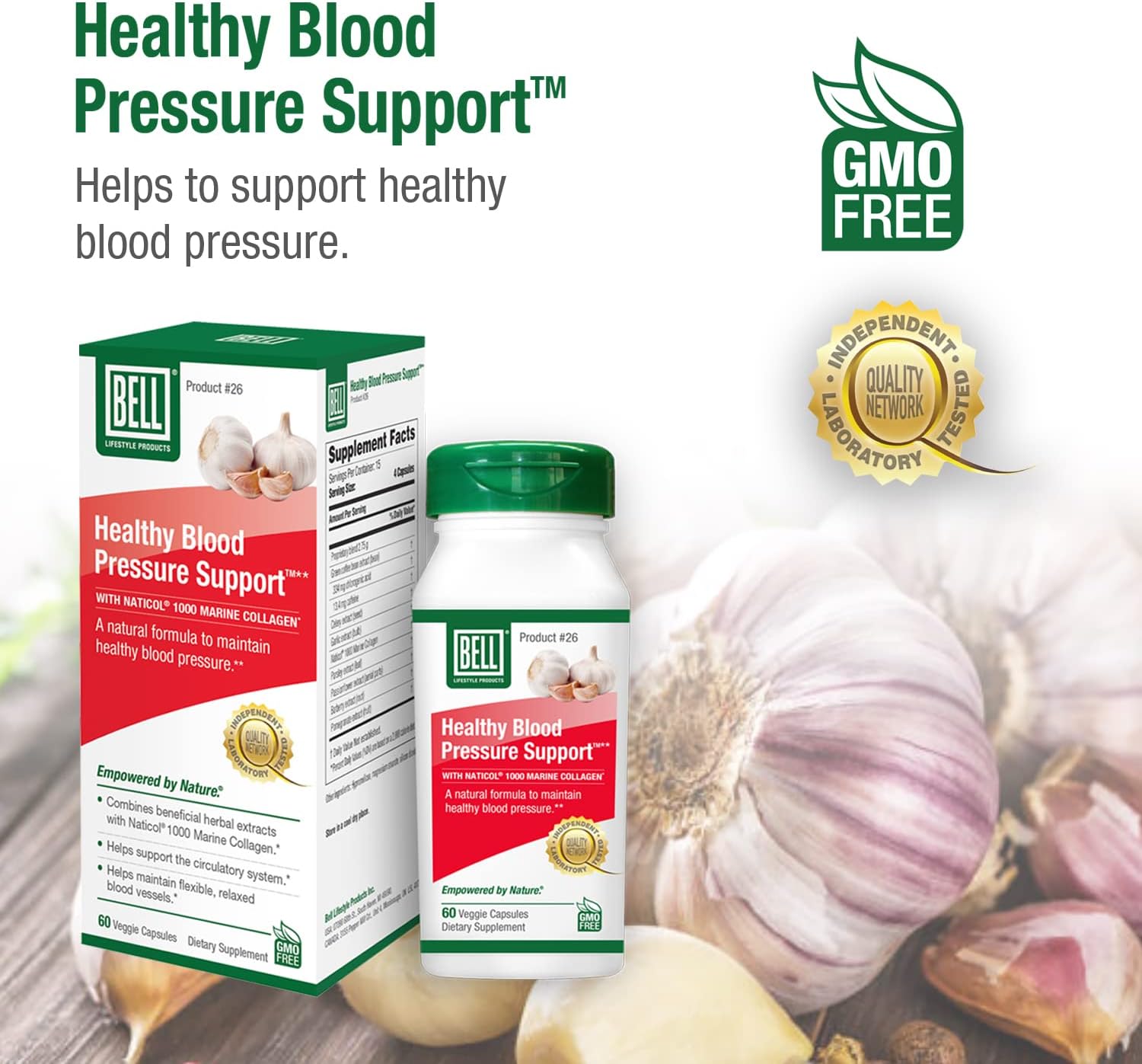 Natural Bell Healthy Blood Pressure Support Capsules - Green Coffee Bean, Garlic, Celery Seed Extract - 60 Vegan Non-GMO Supplements