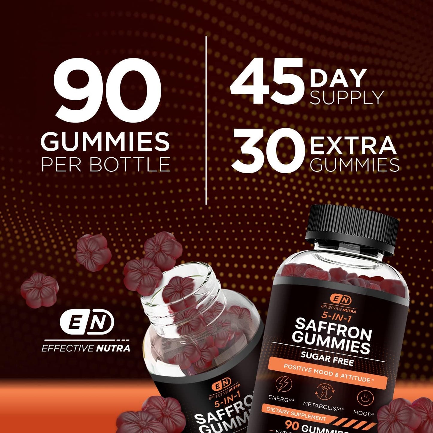 Natural Berry Flavored Sugar-Free Saffron Gummies with Vitamin D2 & GABA for Positive Mood, Energy, Digestion - Made in USA (90 Count)