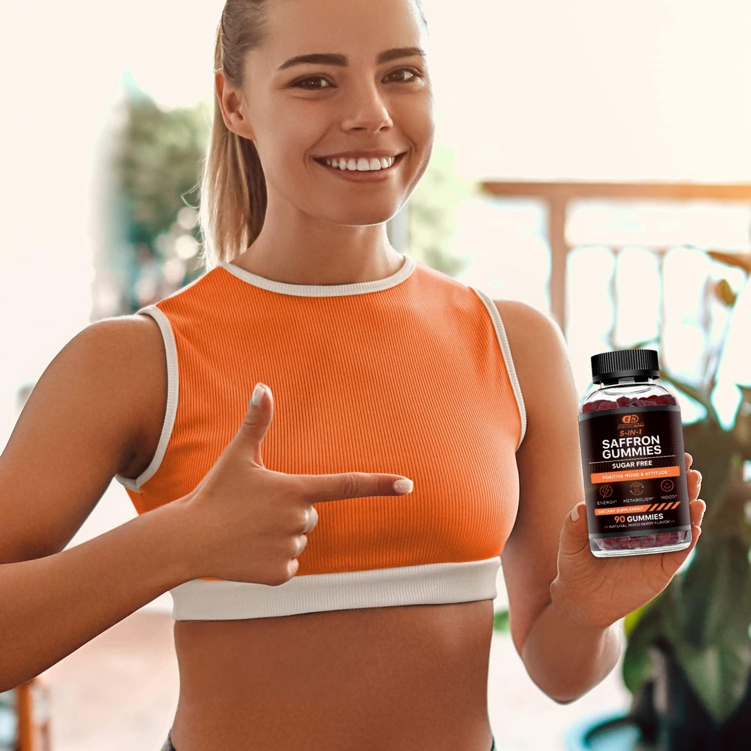 Natural Berry Flavored Sugar-Free Saffron Gummies with Vitamin D2 & GABA for Positive Mood, Energy, Digestion - Made in USA (90 Count)