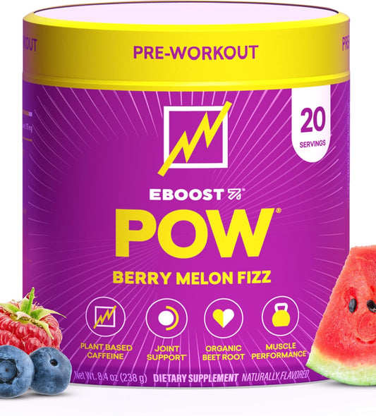 Natural Berry Melon Fizz Pre Workout Powder - 20 Servings - Boost Performance, Energy, and Focus - Joint Mobility Support - Non-GMO - Gluten-Free