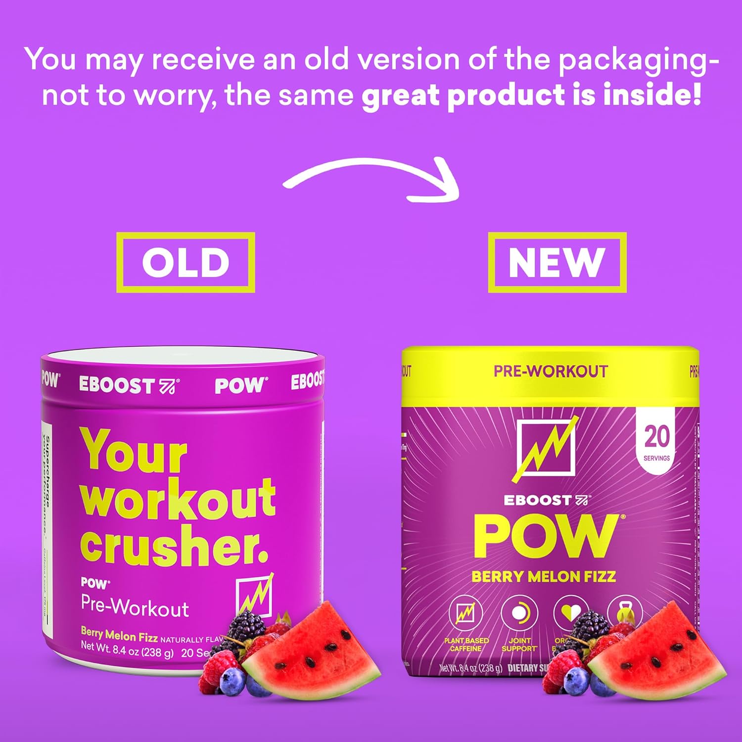 Natural Berry Melon Fizz Pre Workout Powder - 20 Servings - Boost Performance, Energy, and Focus - Joint Mobility Support - Non-GMO - Gluten-Free