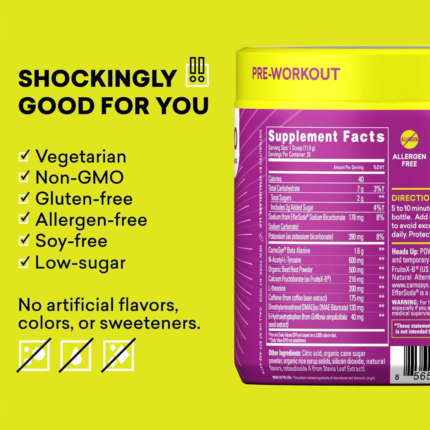 Natural Berry Melon Fizz Pre Workout Powder - 20 Servings - Boost Performance, Energy, and Focus - Joint Mobility Support - Non-GMO - Gluten-Free