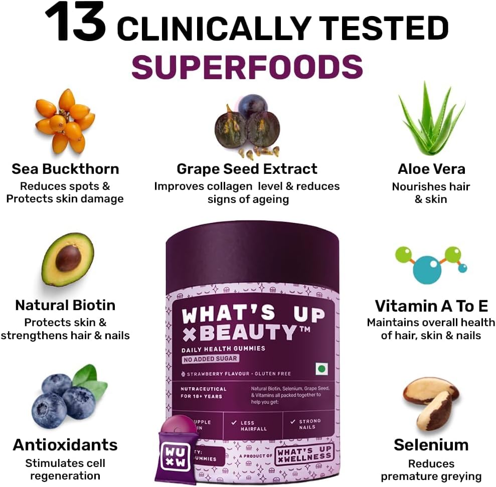 Natural Biotin Gummies for Hair Growth, Skin, and Nails - Vitamins A, E, Folic Acid, Zinc, Aloe Vera - Men and Women - Sugar-Free - 30 Days Pack