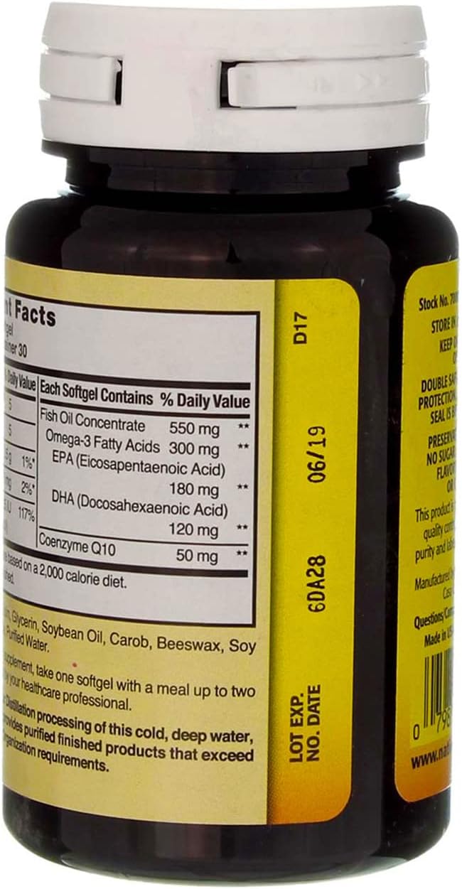 Natural Blend Coenzyme Q10 & Omega-3 Softgels - 30 Count