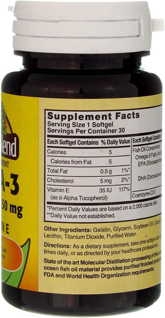 Natural Blend Coenzyme Q10 & Omega-3 Softgels - 30 Count