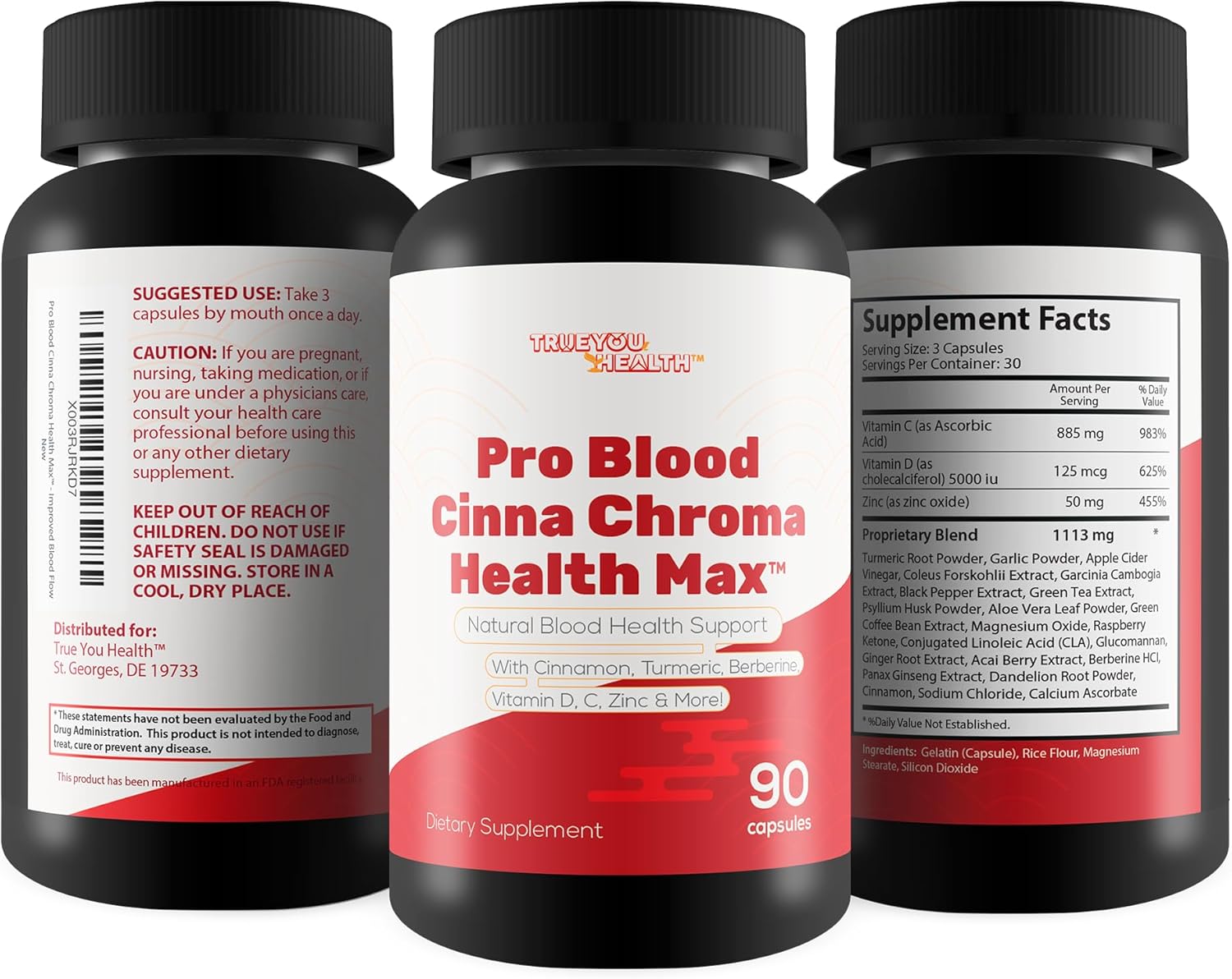 Natural Blood Health Support with Cinnamon, Turmeric, Berberine, Vitamin D, Vitamin C, Zinc - Promotes Balanced Blood Health & Improved Blood Flow