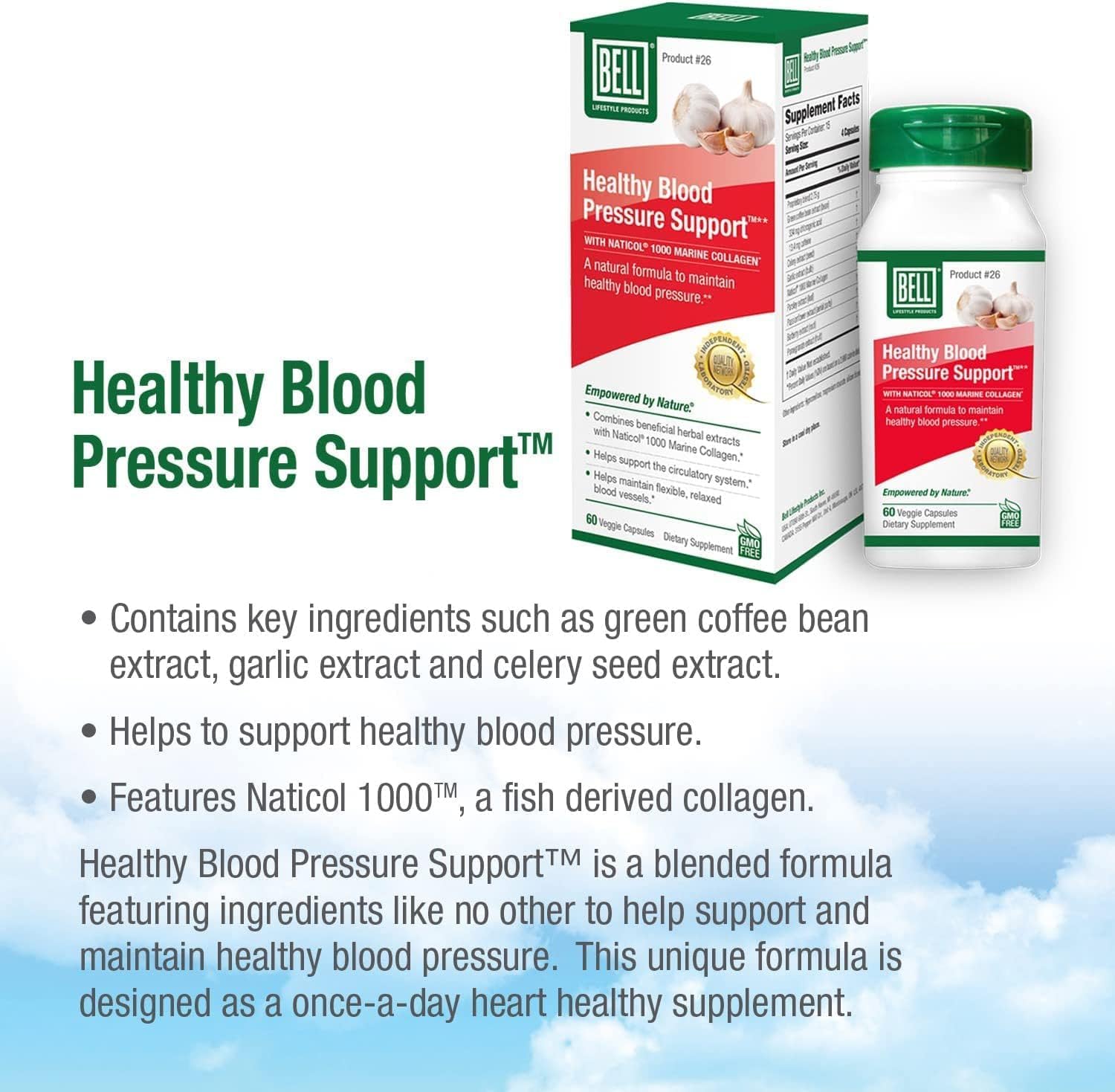 Natural Blood Pressure Support Capsules - Green Coffee Bean, Garlic & Celery Seed Extract Blend - Vegan, Non-GMO - 60 Count