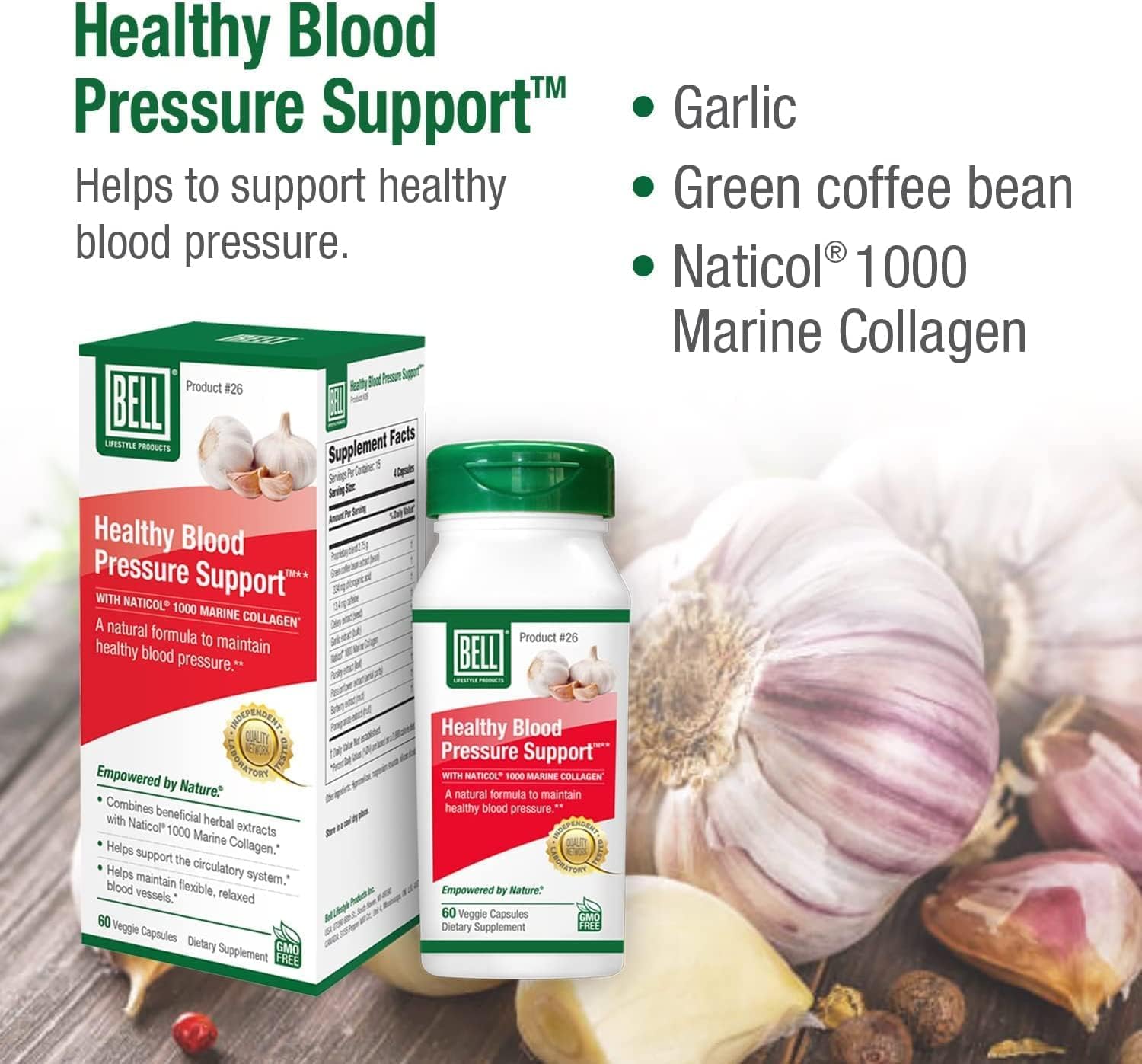 Natural Blood Pressure Support Capsules - Green Coffee Bean, Garlic & Celery Seed Extract Blend - Vegan, Non-GMO - 60 Count