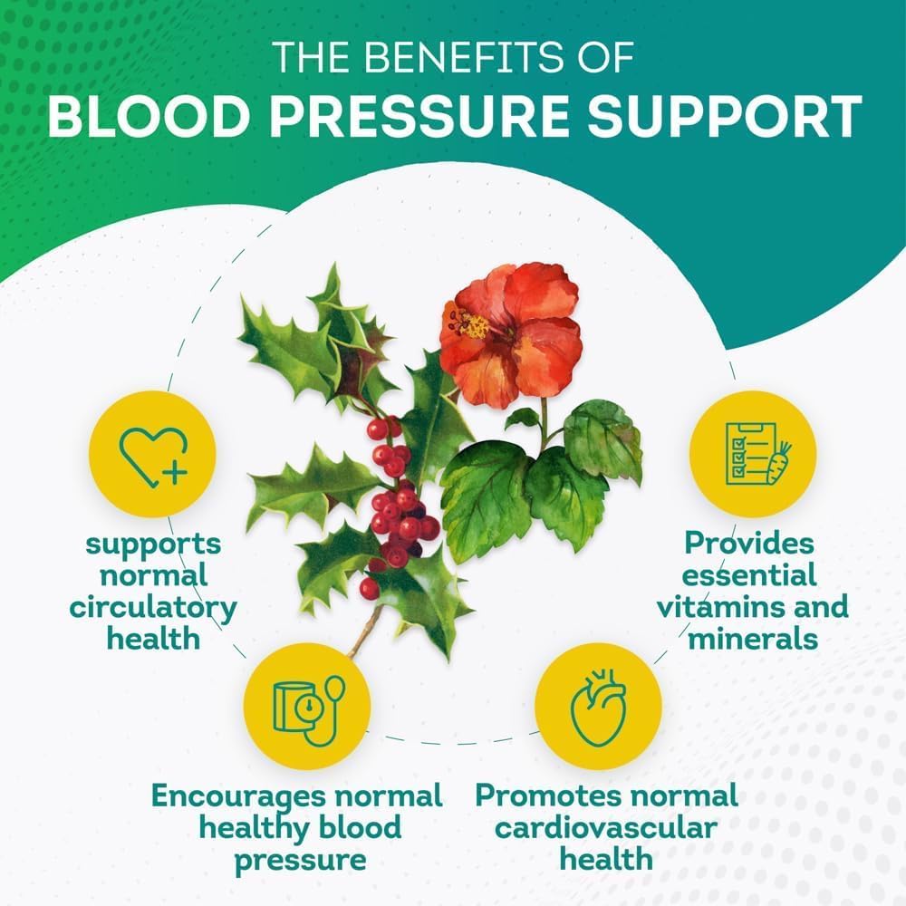 Natural Blood Pressure Support Capsules with Hawthorn Berry, Hibiscus, Garlic, Vitamin B12 - Nitric Oxide Supplements for Healthy Blood Pressure - 90 Count