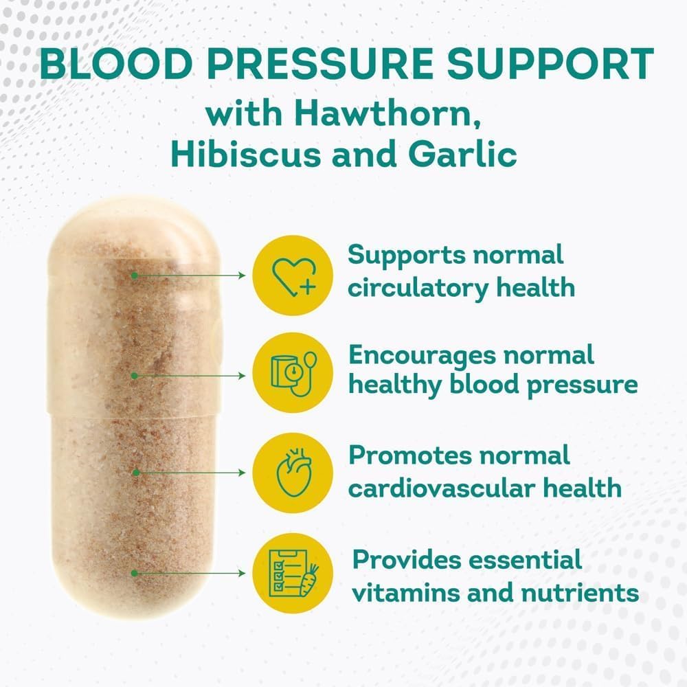 Natural Blood Pressure Support Capsules with Hawthorn Berry, Hibiscus, Garlic, Vitamin B12 - Nitric Oxide Supplements for Healthy Blood Pressure - 90 Count