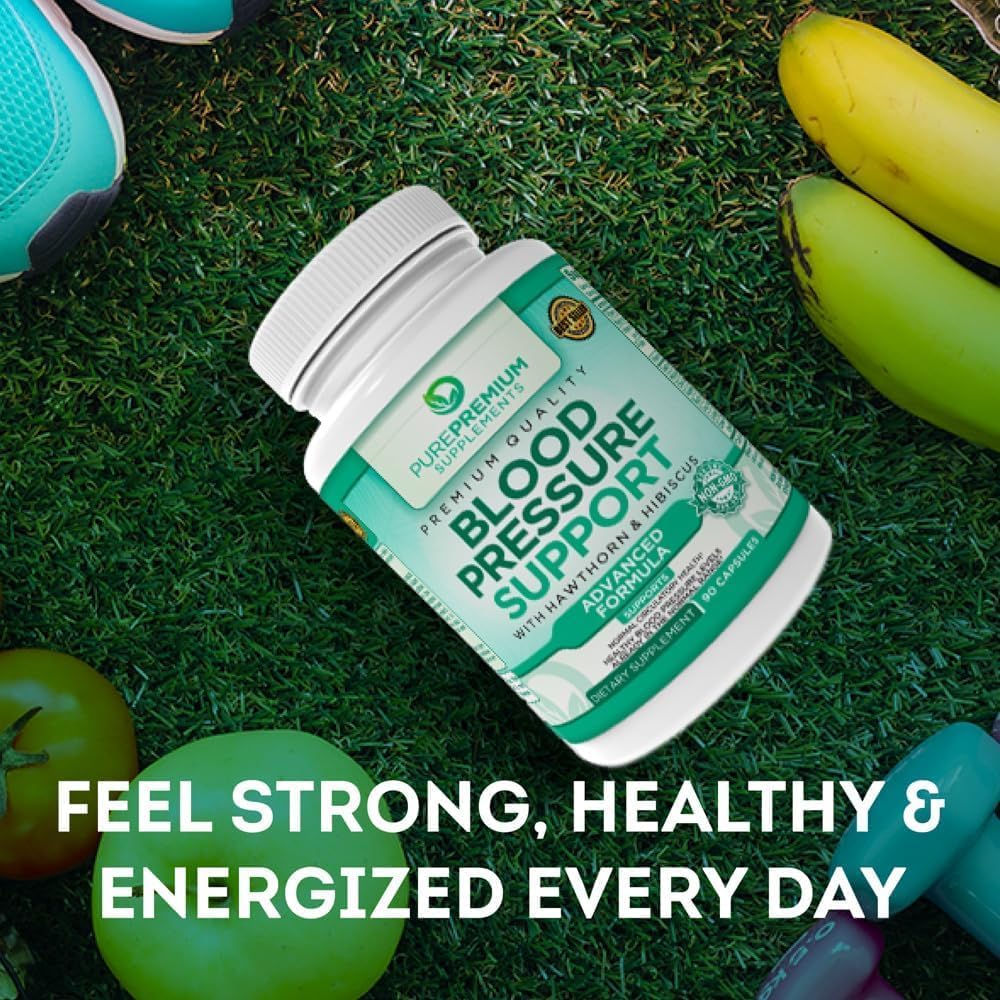 Natural Blood Pressure Support Capsules with Hawthorn Berry, Hibiscus, Garlic, Vitamin B12 - Nitric Oxide Supplements for Healthy Blood Pressure - 90 Count