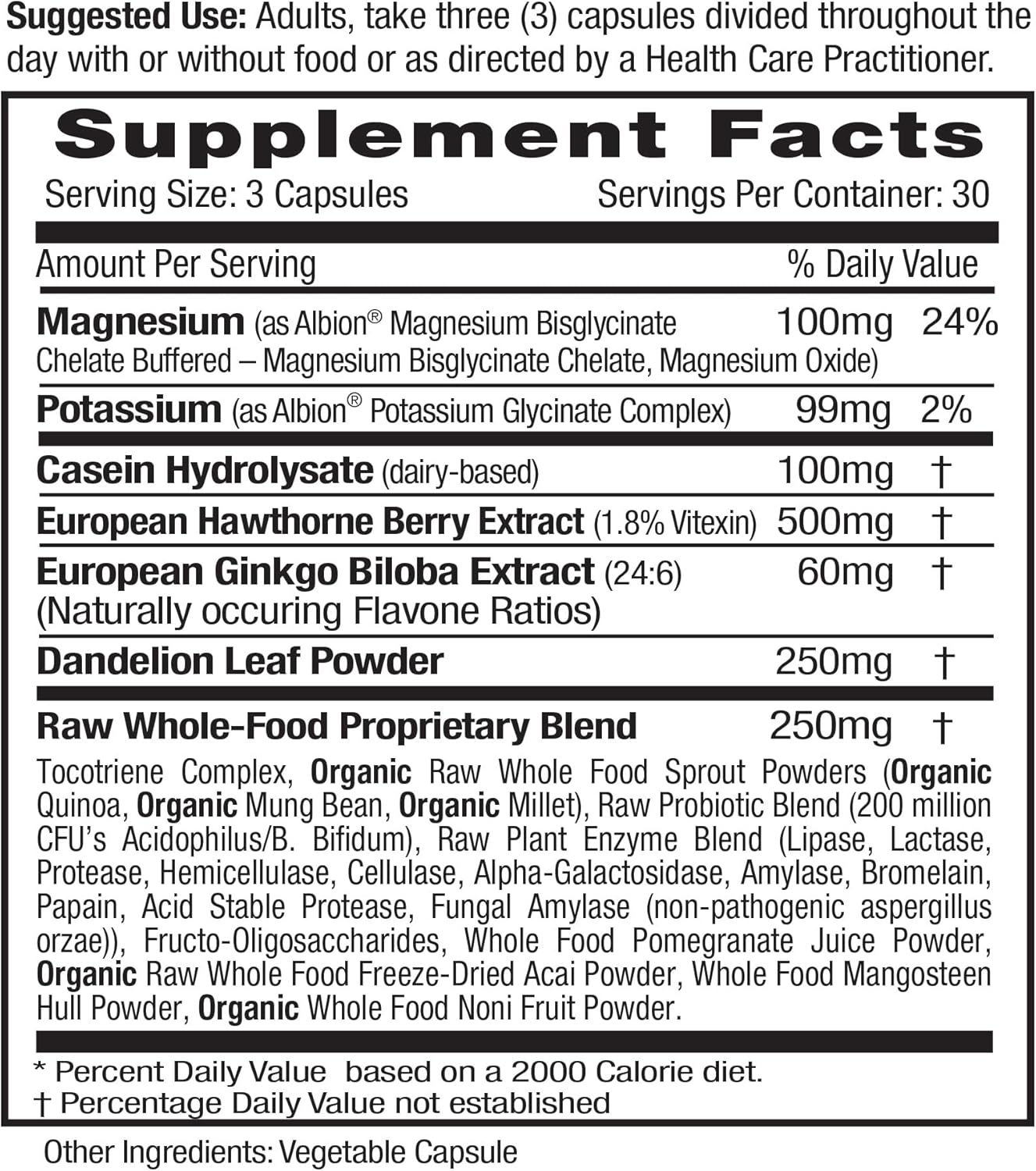 Natural Blood Pressure Support Supplement - Hawthorn Berry, Ginkgo Biloba, Magnesium - 90 Capsules